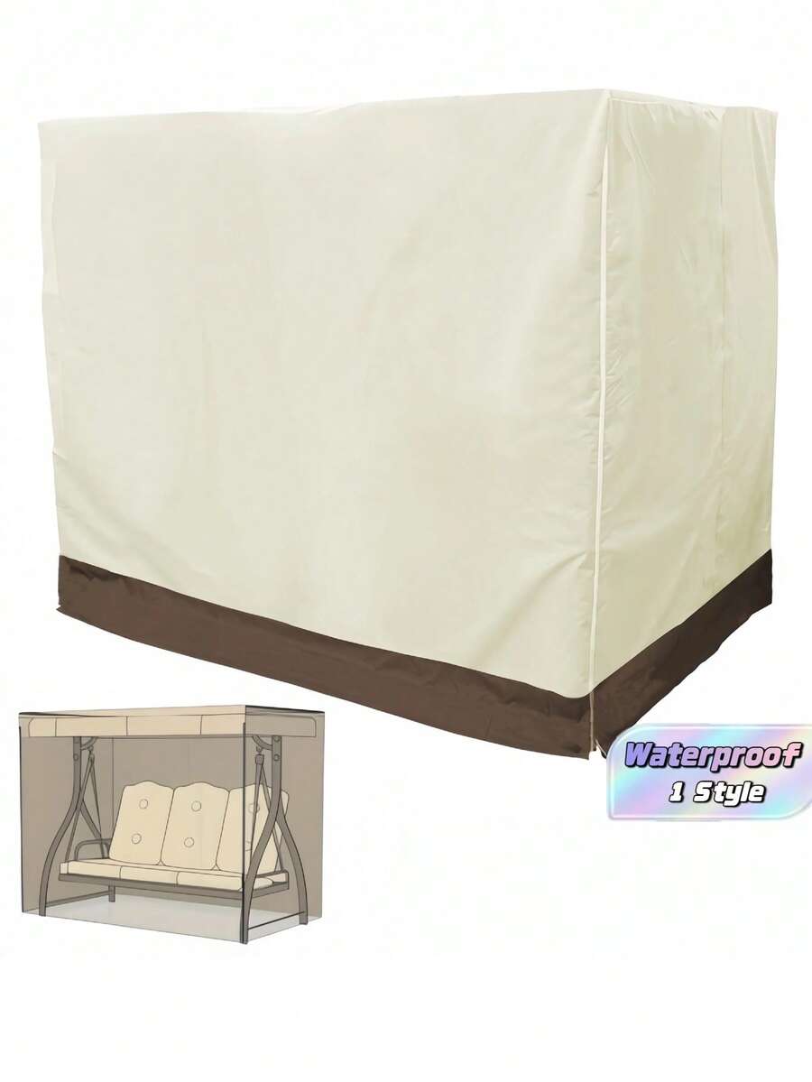 1pc Beige Swing Cover, Inner Waterproof Coating, Durable, Minimalist Fashion Solid Color Design, Suitable For Patio Swing Chair - Beige - View 1