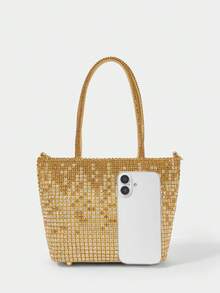 SHECARRY Ladies' Fashion Gold Gradient Sparkling Diamond Dinner Bag, Exquisite Minimalist Bucket Bag, For Parties, Banquets, Festivals, Weddings, Dresses - Gold - View 5