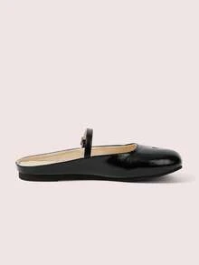 CUCCOO DOLLMOD Women's Adjustable Buckle Strap Split‑Toe Tabi Backless Slip‑On Flat Mule Slippers Black Fall Shoes - Bright black - View 5