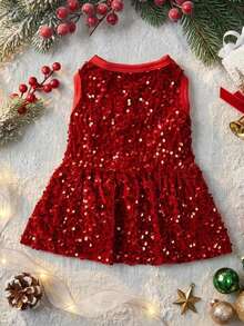 PETSIN Colorful Red Sequin Pet Dress For Christmas Party - Red - View 5