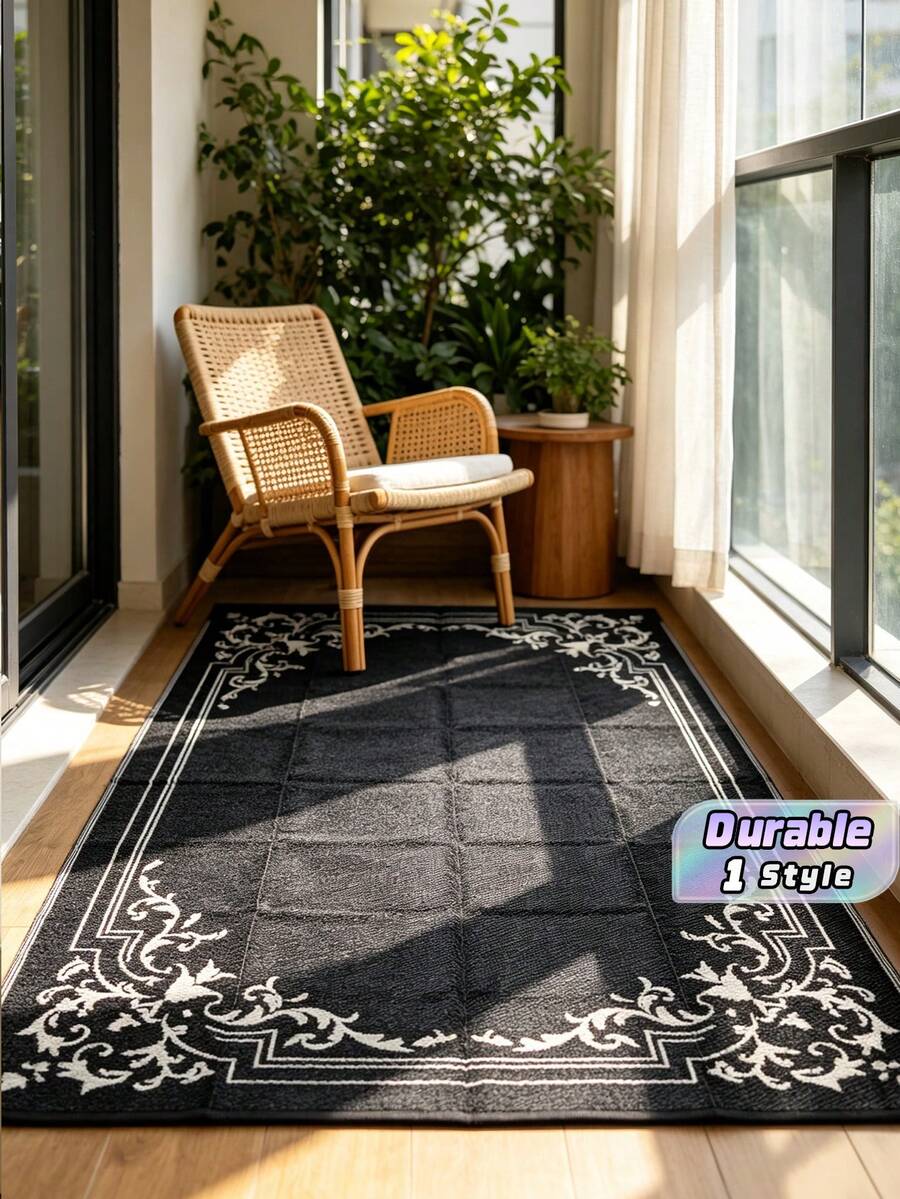 5ft X 8ft Waterproof Outdoor Rug, Reversible Plastic Straw Indoor Outdoor Patio Carpet For RV, Porch, Deck, Backyard, Camper, Balcony, Picnic, Grey And White - multicolor - View 1
