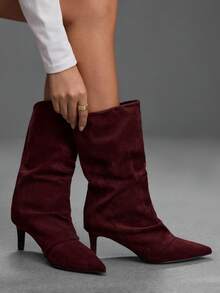 CUCCOO SZL Women's Fashion Pointed Stiletto Boots - Burgundy - View 5