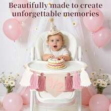 1set 1/2 Birthday Bow Crown High Chair Banner Set, 6 Months Old Girl Decoration, Pink Ribbon Bow Banner, Cake Smash Photo Prop - Pink - View 5