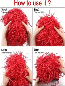 1 Pack Red, 20/50/100g Raffia Gift Box Filler, Creative Padding Grass For Birthday, Wedding, And Bridesmaid Gifts, Crinkle Cut Tissue Paper, Craft Shred Confetti Raffia Paper Filler For Easter Gift Box Wrapping Packing Filling - Red - View 5