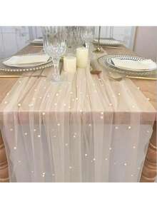 1 Piece Of Pearl Tulle, Suitable For Wedding Tablecloths, Dessert Table Decorations, Cake Photography Backdrops, Bridal Headpieces, Fairy-Style Designs, And White Lace Netting - Beige - View 1