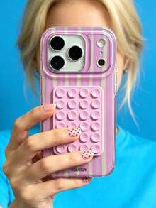 ShellaStory Fashion Dopamine Contrasting Colors Striped Suction Cup Phone Case Compatible With IPhone 17 Pro Max 17 Pro 16 14 13 15 Pro Max 14 15 16 Plus 14 15 13 16 17 Creative Candy Color Protective Cover - Pink - View 2