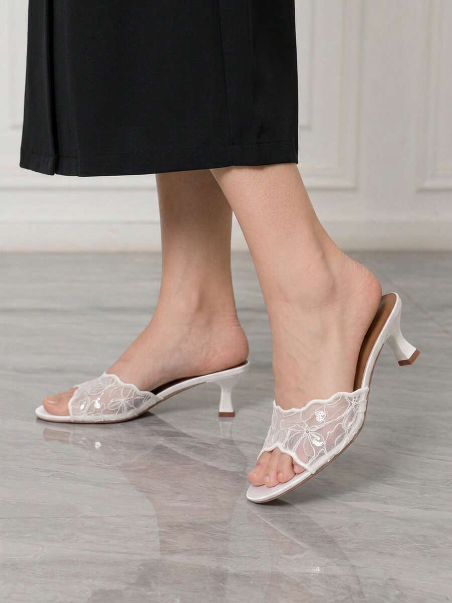 Sleekvia Summer New Belt Wear High-Heeled Women's Slippers - White - View 1
