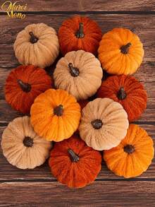 3/6/12pcs Mini Velvet Artificial Pumpkin Decor,Foam Core,Thick Velvet Fabric Exterior,Suitable For Autumn Atmosphere Decoration,Thanksgiving Harvest Backdrop,Birthday Party Tabletop Decor,Dining Table Centerpiece,Autumn Home Decor,Halloween Party - pumpkin - View 9