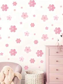 4PCS Boho Floral Wall Stickers Pink Flower Pattern Reusable Self Adhesive PVC Decals For Window Living Room Bedroom Hotel Cafe Smooth Surface Seasonal Decor Home Room Wall Decoration - Pink - View 4