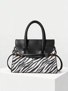 MOTF PREMIUM WOMEN'S FASHION ZEBRA PATTERN HANDBAG, EXQUISITE STRAP BUCKLE, RETRO SPLICING CONTRASTING COLORS, FOR DAILY, COMMUTING, SHOPPING, FESTIVALS - zebra pattern - View 3