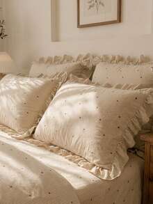 Cirelle 3pcs Vintage Floral Duvet Cover Set With Ruffles, Shabby Chic Cream White Bedding Set, Soft Washed Microfiber Quilt Cover And Pillow Shams, Cute Cottagecore Bedroom Decor (No Insert) - Lotus leaf edge - View 2