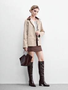 CUCCOO BIZCHIC 女款新款時尚通勤休閒扣飾厚底英倫騎士機車中筒靴 秋冬春季 - 可可棕 - 查看 2