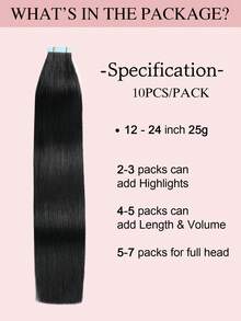 10Pcs 25Gram Jet Black 22inch Tape In Hair Extensions Soft Silky Straight Human Hair Extensions Real Human Hair Natural Tape In Extensions For Women - S1 - View 3