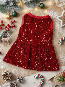 PETSIN Colorful Red Sequin Pet Dress For Christmas Party - Red - View 4