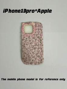 Kawaii Fluffy Pink Leopard Print Phone Case, 3D Cute Cat Face Design Soft Fuzzy Warm Winter Shock‑Absorbing Phone Cover Compatible With Iphone - Multicolor - View 20