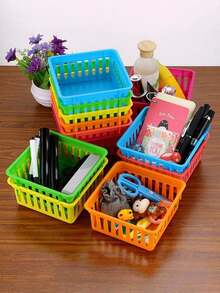 6PCS Colorful Small Plastic Storage Baskets Multipurpose Classroom Pencil Holders Crayon Boxes Desk Organizer Containers For Home Office School Supplies Back To School Essentials Stackable Versatile Organization Caddy - Multicolor - View 7