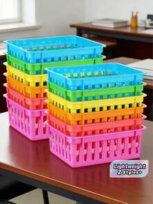 6PCS Colorful Small Plastic Storage Baskets Multipurpose Classroom Pencil Holders Crayon Boxes Desk Organizer Containers For Home Office School Supplies Back To School Essentials Stackable Versatile Organization Caddy - Multicolor - View 1