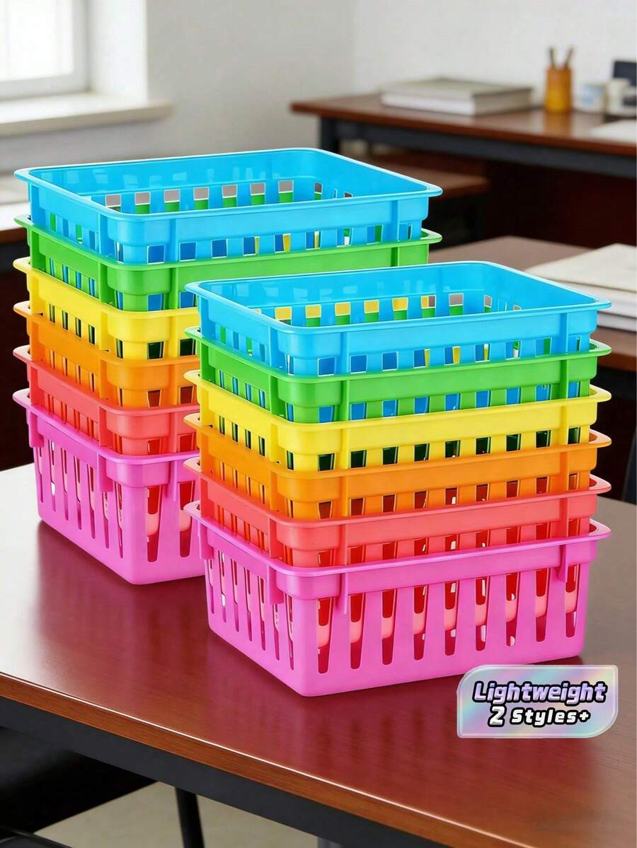 6PCS Colorful Small Plastic Storage Baskets Multipurpose Classroom Pencil Holders Crayon Boxes Desk Organizer Containers For Home Office School Supplies Back To School Essentials Stackable Versatile Organization Caddy - Multicolor - View 1