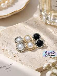 1 Pack 10 Pieces Twist‑Edge Pearl Rhinestone Inlaid Round Metal Buttons Versatile Decorative Fasteners For Women Sweaters Fur Coats Outerwear Hand‑Sewn Clothing Accessories - 10pcs - View 1