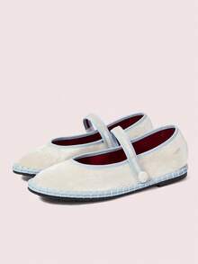 CUCCOO DOLLMOD Women's Shoes Round Head Apricot Velvet Word With Cloth Buckle Comfortable Basic Retro Daily Wear Versatile Flat Shoes - Apricot - View 3