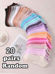 20 Pairs Of Children's Random Color Spring And Summer Solid Color Comfortable Breathable Socks Boat Socks - Multicolor - View 8