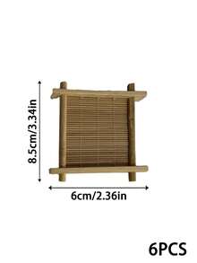 Haus Hana 6Pcs Bamboo Square Coaster, Japanese‑Style Well‑Shaped Teacup Holder, Heat‑Resistant Anti‑Scald Bamboo Tea Tray, Decorative Cup Mat, Practical Table Ornament For Kung Fu Tea Set, Home Tabletop Tea Ceremony Daily Use Decor Accessories - Multicolor - View 17