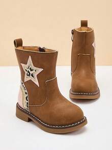 Children's Retro Boots Spring And Autumn New Print Girls British Embroidered Western Cowboy Boots Versatile Western Boots - Brown - View 2