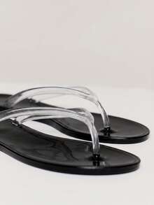 MUSERA Dark Blue Jelly Flip Flop Sandals Spring Summer Holiday Vacation Cute Cool - Transparent black - View 5