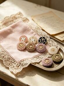 1 Pack 10 Pieces Premium Wrapped Fabric Rope‑Threaded Metal Buttons Bee And Butterfly Round Decorative Fasteners For Coats Windbreakers Outerwear Hand‑Sewn Clothing Accessories - 10pcs - View 6