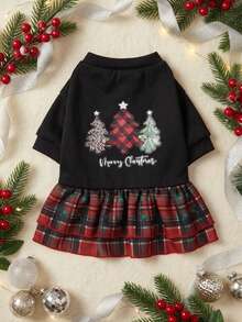 PETSIN 1pc Christmas Contrast Plaid Pet Dress - Multicolor - View 14