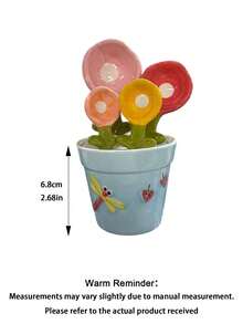 Ceramic Measuring Spoon Set, Attractive Dragonfly & Flower Shapes, Marked With Scales For Salt & Sugar Measurement, Comes With Storage Base, Ideal For Home Kitchen & Baking - Multicolor - View 2