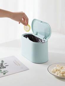 1 st mini kompakt plastpapperskorg med dubbla fack och trycköppningslock, lukttät tätning, för kontor, hem, skrivbord, bordsyta och studierum, hållbar, lätt, lätt att rengöra, utrymmesbesparande, multifunktionell nödvändighet - Multifärgad - Visa 5