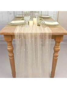 1 Piece Of Pearl Tulle, Suitable For Wedding Tablecloths, Dessert Table Decorations, Cake Photography Backdrops, Bridal Headpieces, Fairy-Style Designs, And White Lace Netting - Beige - View 2