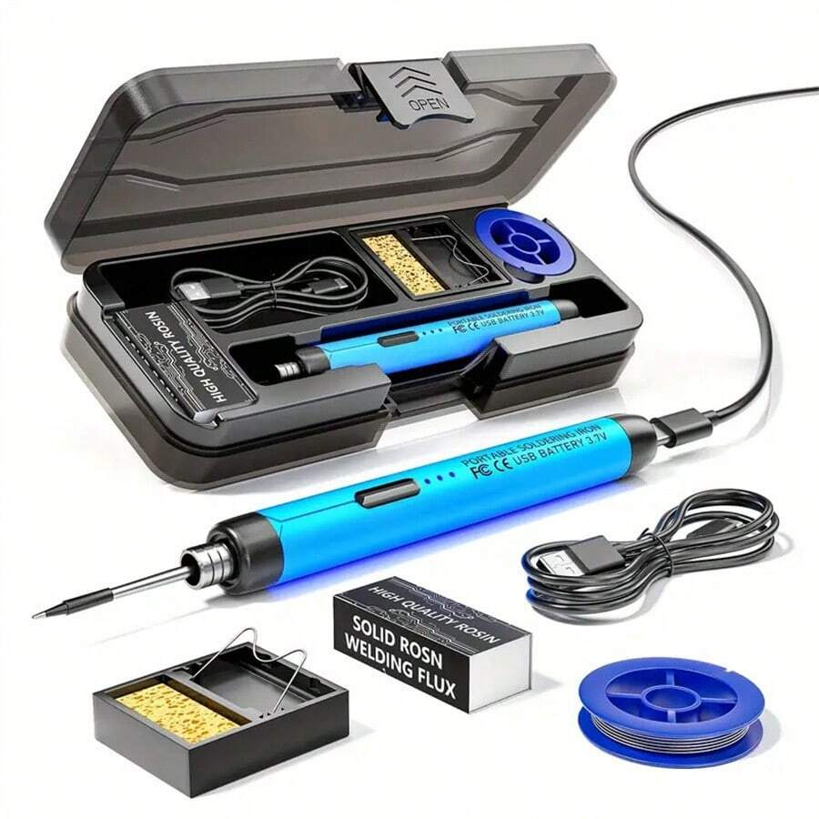 1‑Pack Cordless Soldering Iron, USB Rechargeable Soldering Tool With 3‑Level Temperature Adjustment, Comes With Flux, Stand And Storage Case For DIY Electronic Repair - Multicolor - View 1