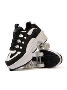 Unisex 4-Wheel Roller Skates With Buckle Closure - Black - View 9