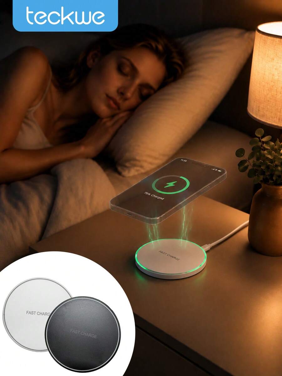 Teckwe Untuk Smartphone, Alas Pengisi Daya Nirkabel Cepat Qi, Stasiun Pengisian Daya Nirkabel Bulat dengan Lampu LED Gradien. Pengisi Daya Nirkabel Portabel untuk Ponsel - MultiWarna - View 1