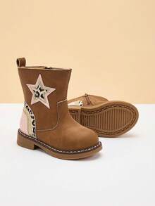 Children's Retro Boots Spring And Autumn New Print Girls British Embroidered Western Cowboy Boots Versatile Western Boots - Brown - View 4