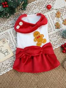 PETSIN Christmas Gingerbread Dog Dress Cute Bow Pet Holiday Costume Winter Outfit For Small Cat Puppy - White - View 6