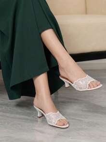Sleekvia Summer New Belt Wear High-Heeled Women's Slippers - White - View 4