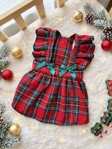 PETSIN Christmas Pet Dress - Festive Xmas Skirt With Bowknot For Dogs & Cats, Cute Holiday Party Costume - Red - View 1