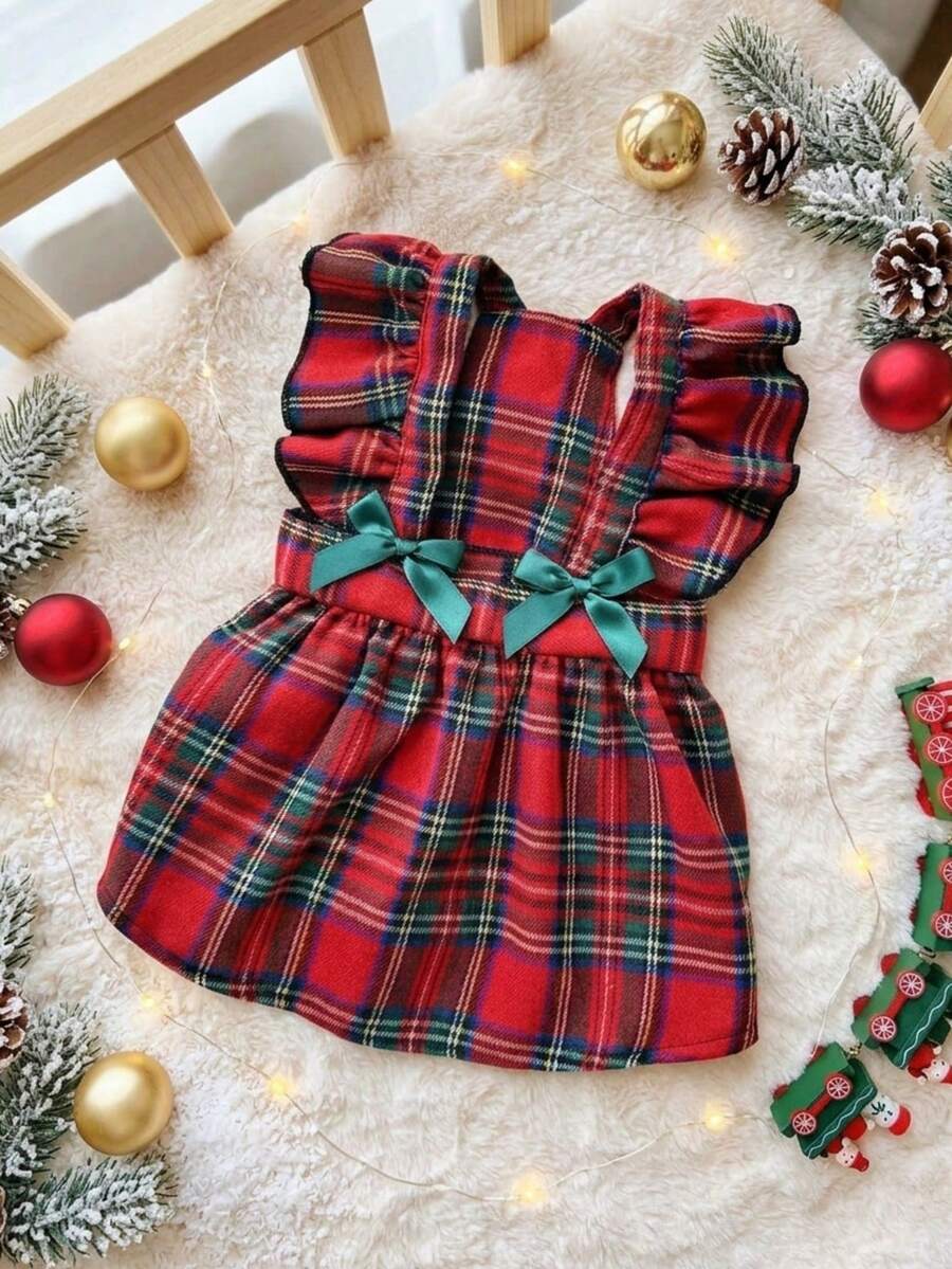 PETSIN Christmas Pet Dress - Festive Xmas Skirt With Bowknot For Dogs & Cats, Cute Holiday Party Costume - Red - View 1
