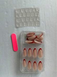 24-Pack Of Short Oval French Manicure Stickers, Short Nail Stickers, And Full-Coverage False Nails, Suitable For Women And Girls For Everyday Use And Parties - Multicolor - View 3