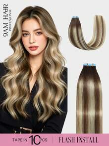 10片裝 25克 Balayage Remy #P6/613/T4 巧克力棕至栗棕與漂染金髮色 22英吋貼片式接髮 柔軟絲滑直髮 真人真髮 自然貼片接髮 女款 - S6/613T4 - 查看 1
