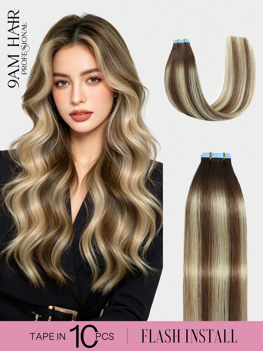 10片裝 25克 Balayage Remy #P6/613/T4 巧克力棕至栗棕與漂染金髮色 22英吋貼片式接髮 柔軟絲滑直髮 真人真髮 自然貼片接髮 女款 - S6/613T4 - 查看 1