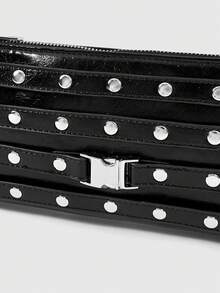 ROMWE 1 Piece Y2K Punk Style Shoulder Square Bag Rivet Decoration, Zipper Opening And Closing, Spice Girl Street Cool, Suitable For Daily Parties, Shopping, - Black - View 8