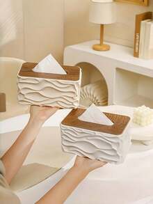 1 PC Minimalist Tissue Box Holder With Polished Lid Durable Space Saving Easy Clean Non Slip Base Practical Home Decor For Bathroom Living Room Countertop Desk Office Sturdy Organization Solution Must Have Accessory - Black - View 5