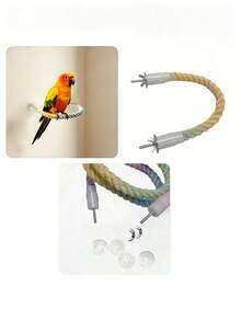 Gradient Color Suction Cup Parrot Climbing Rope, Flexible Steel Wire For Custom Shaping,Window Viewing, Suitable For Bird Standing, Scratching And Entertainment, Bird Toy, Back To School Season, Bird Game - A+B - View 5