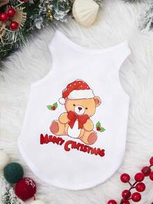 PETSIN 1pc Christmas Bear Letter Printed Pet Tank Top White Breathable Pet Clothes - Multicolor - View 7