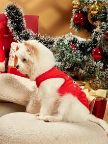 PETSIN 1pc Pet Christmas Reindeer & Snowflake Pattern Printed Red Dog Vest - Multicolor - View 5