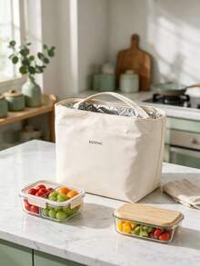 Haus Hana 1PC Insulated Lunch Tote Bag, Polyester Fabric Minimalist Solid Color, Thermal Heat Preservation Large Capacity Handheld Meal Container Pouch, Stylish Daily Carry Accessory, For Office Workers Students Commuting Picnic Outdoor Gathering - Multicolor - View 5
